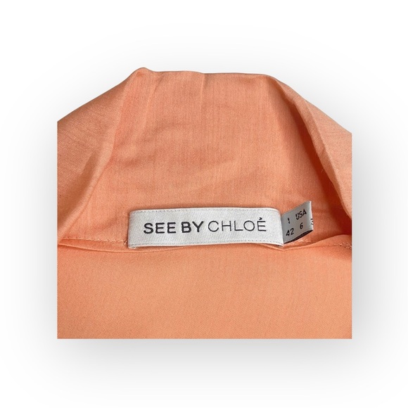 See by Chloe ༻ Pussy Bow Silk Crepe Crepon Sleeveless Top ༻Coral Pink Orange ༻ 6 - Picture 6 of 16